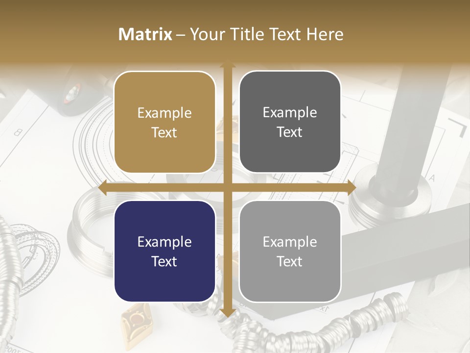 Lathe Tool, Drill And Workpiece Laid On The Blueprint PowerPoint Template
