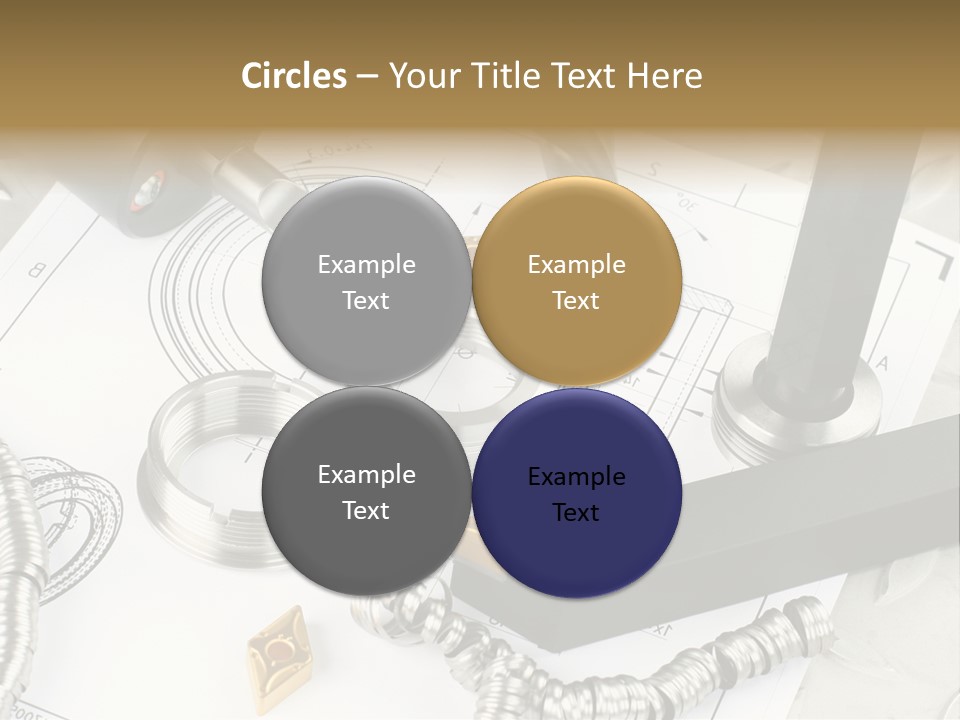 Lathe Tool, Drill And Workpiece Laid On The Blueprint PowerPoint Template