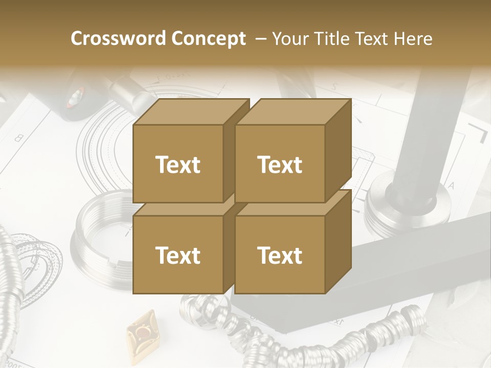 Lathe Tool, Drill And Workpiece Laid On The Blueprint PowerPoint Template