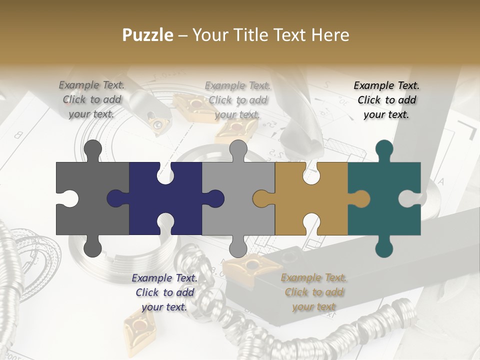 Lathe Tool, Drill And Workpiece Laid On The Blueprint PowerPoint Template