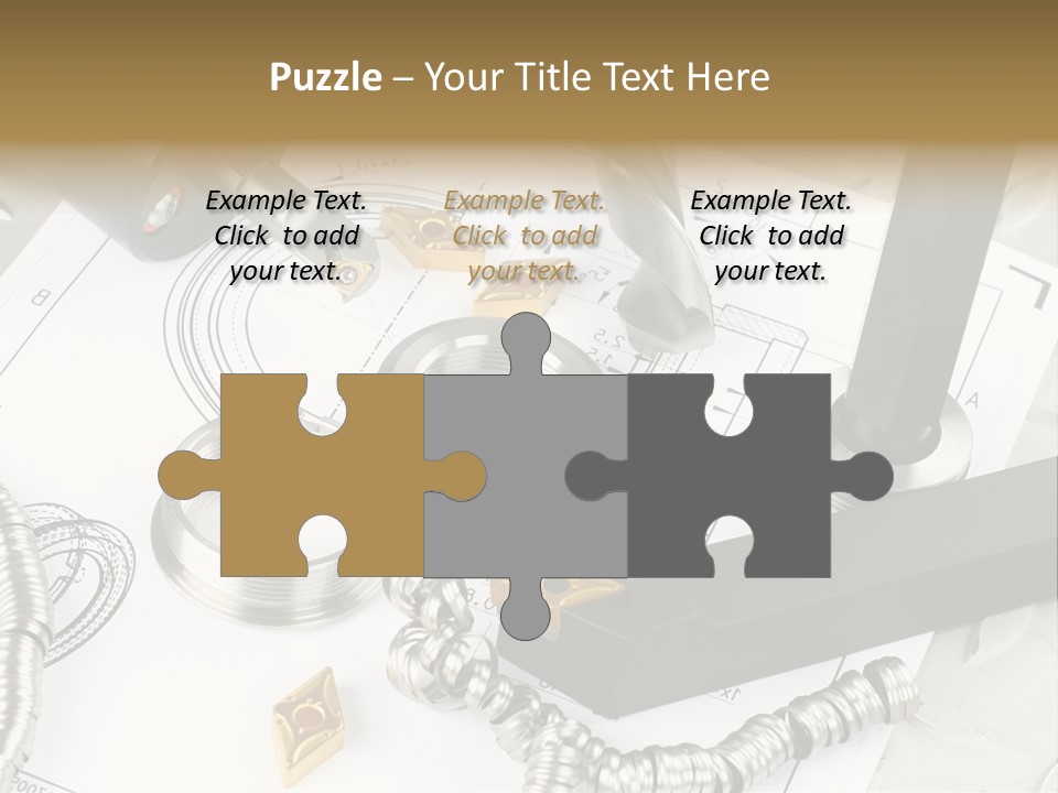 Lathe Tool, Drill And Workpiece Laid On The Blueprint PowerPoint Template