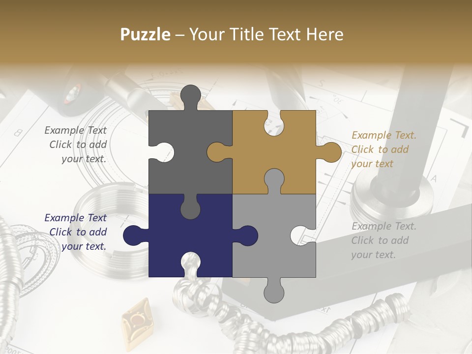 Lathe Tool, Drill And Workpiece Laid On The Blueprint PowerPoint Template
