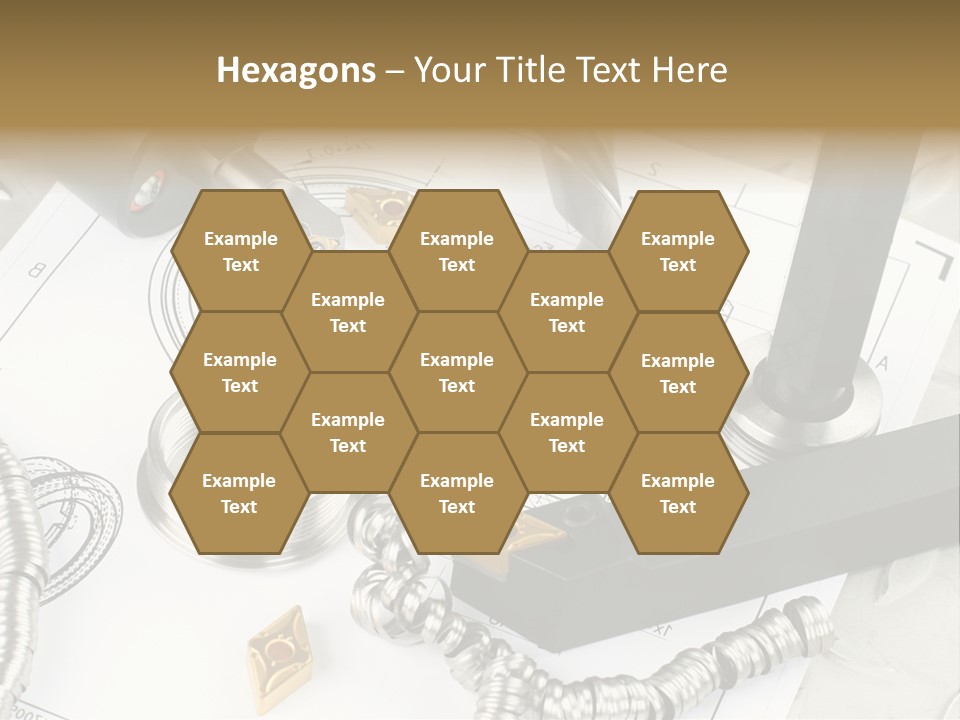 Lathe Tool, Drill And Workpiece Laid On The Blueprint PowerPoint Template