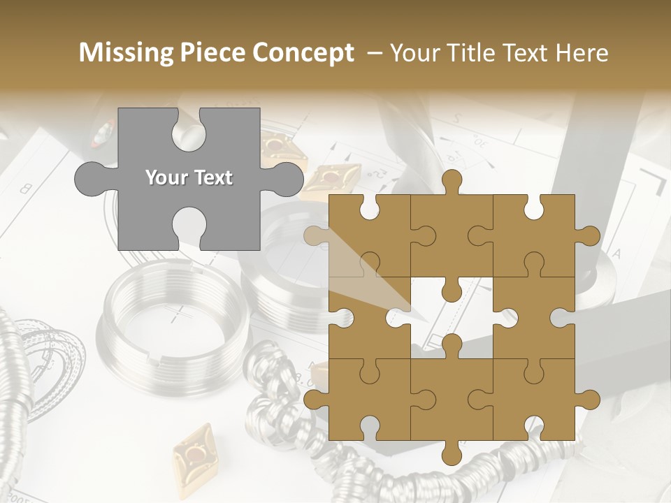 Lathe Tool, Drill And Workpiece Laid On The Blueprint PowerPoint Template
