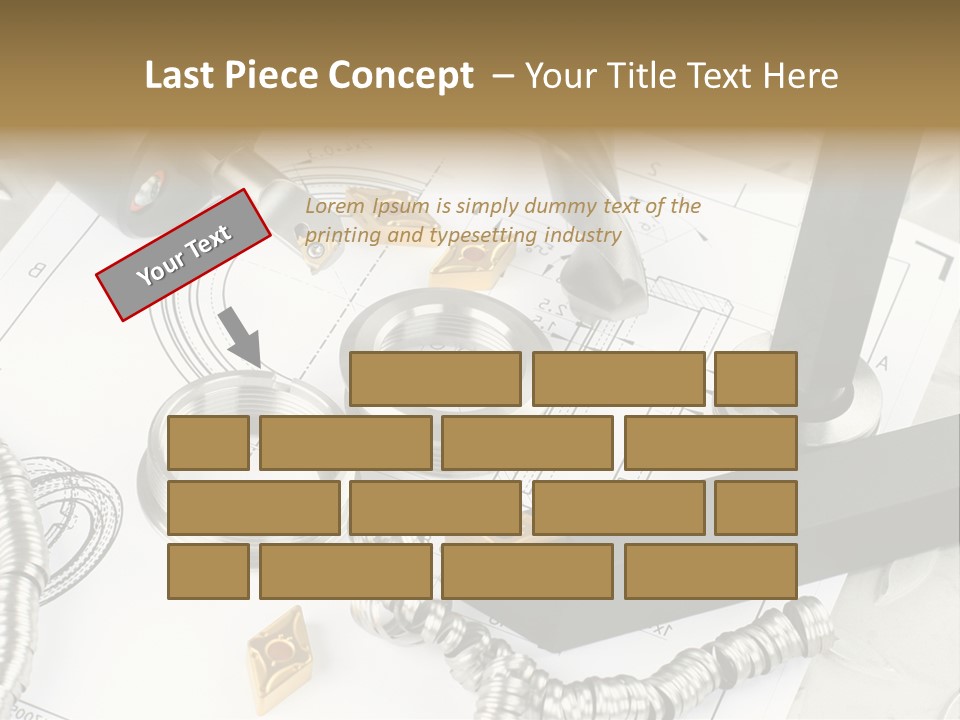 Lathe Tool, Drill And Workpiece Laid On The Blueprint PowerPoint Template