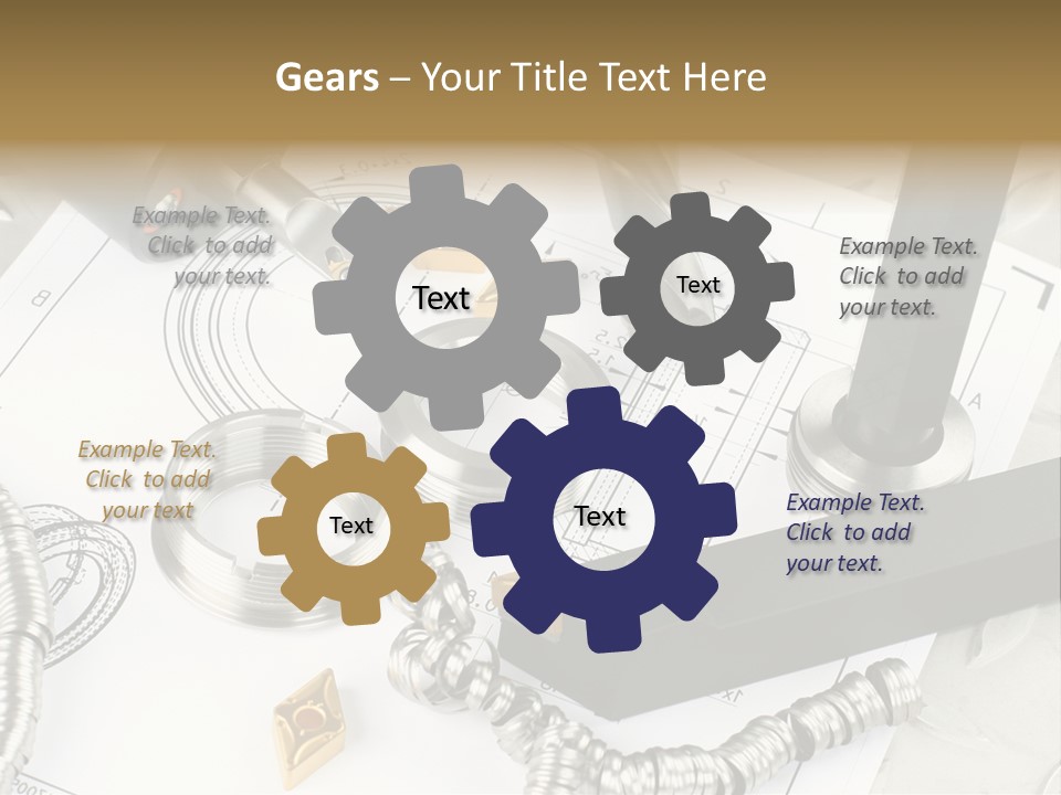 Lathe Tool, Drill And Workpiece Laid On The Blueprint PowerPoint Template