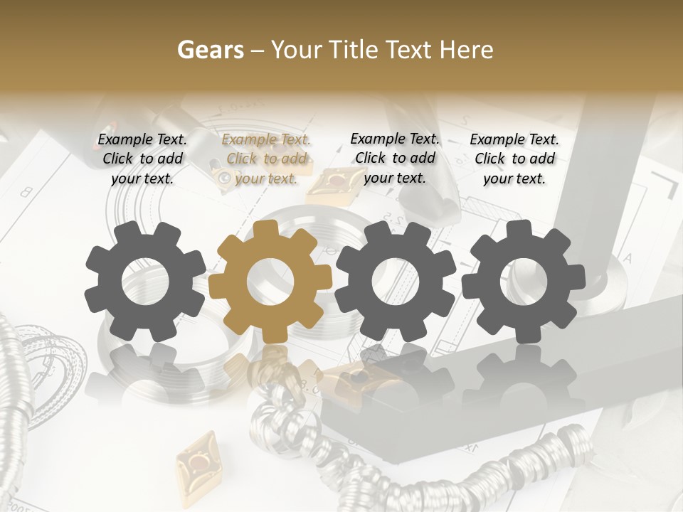 Lathe Tool, Drill And Workpiece Laid On The Blueprint PowerPoint Template