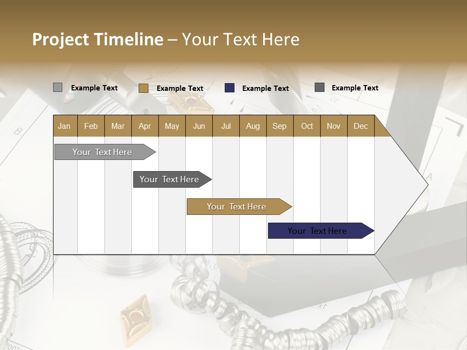 Lathe Tool, Drill And Workpiece Laid On The Blueprint PowerPoint Template