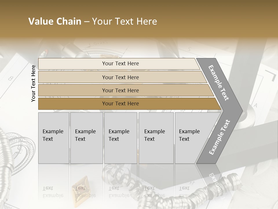 Lathe Tool, Drill And Workpiece Laid On The Blueprint PowerPoint Template