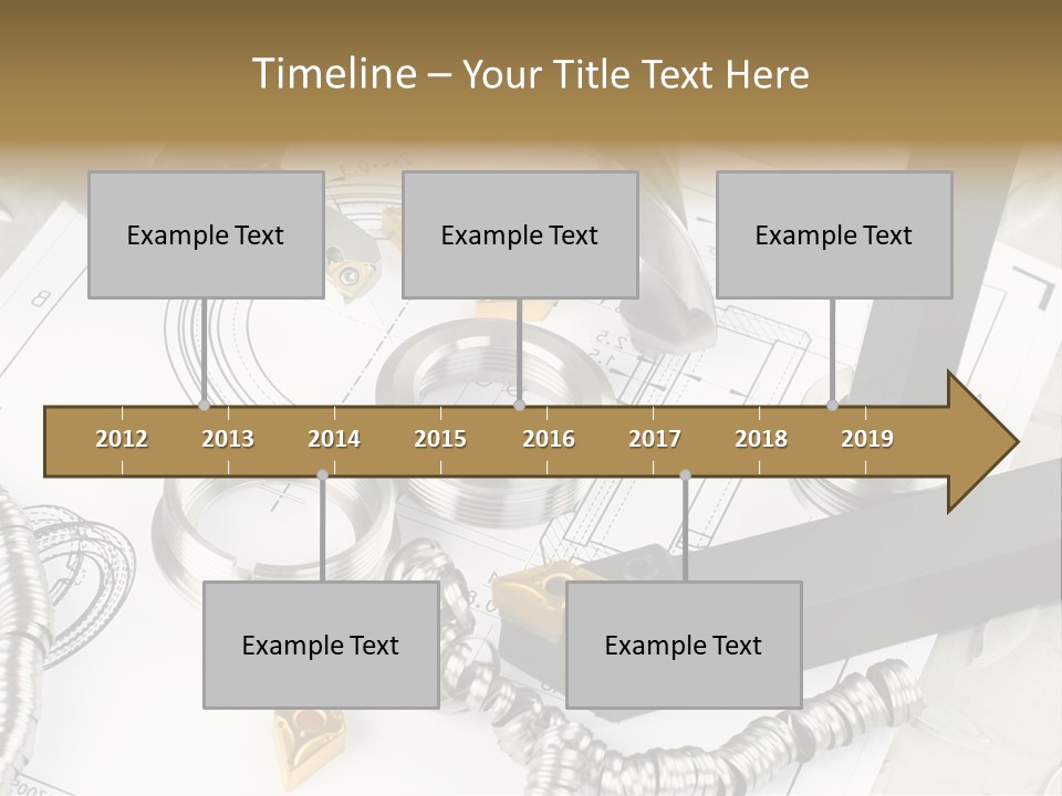 Lathe Tool, Drill And Workpiece Laid On The Blueprint PowerPoint Template