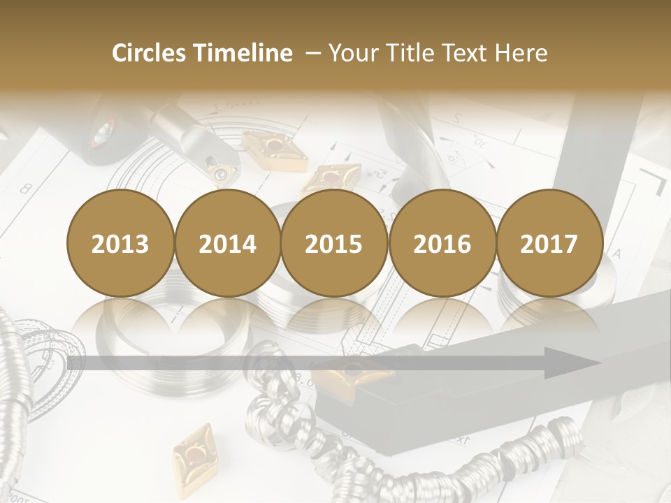 Lathe Tool, Drill And Workpiece Laid On The Blueprint PowerPoint Template