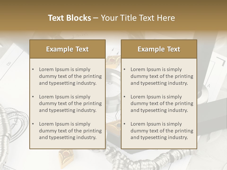 Lathe Tool, Drill And Workpiece Laid On The Blueprint PowerPoint Template