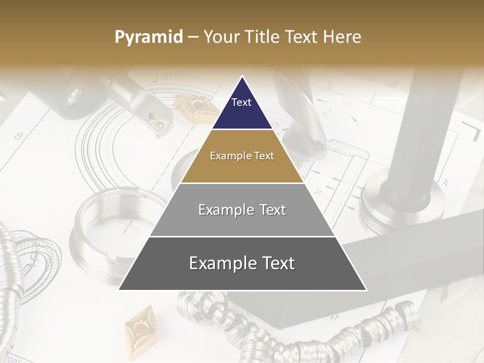 Lathe Tool, Drill And Workpiece Laid On The Blueprint PowerPoint Template