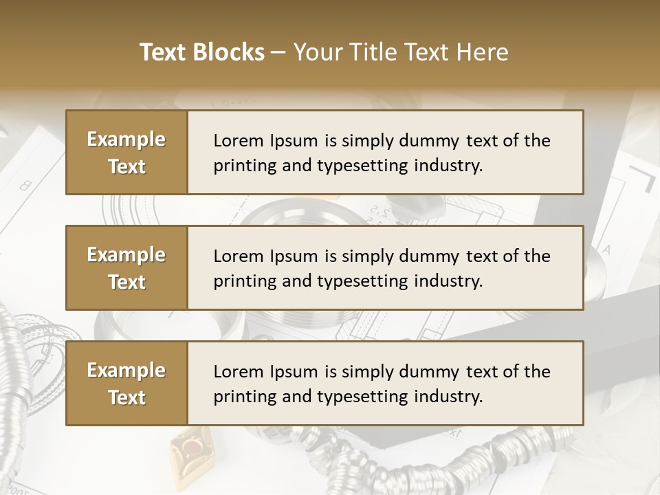 Lathe Tool, Drill And Workpiece Laid On The Blueprint PowerPoint Template