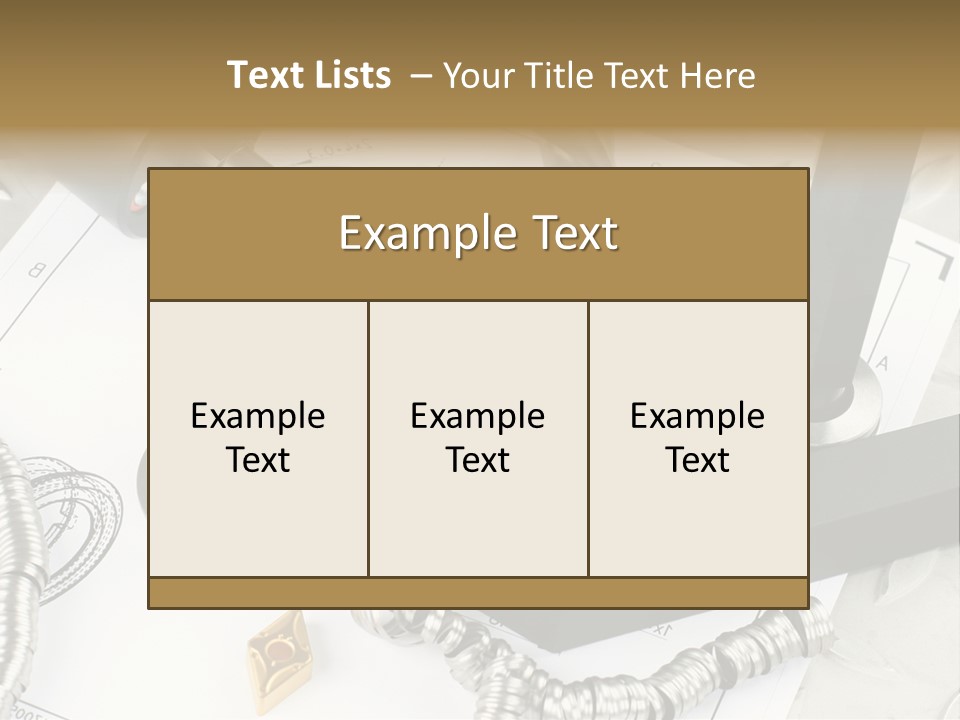 Lathe Tool, Drill And Workpiece Laid On The Blueprint PowerPoint Template