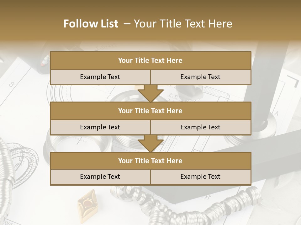 Lathe Tool, Drill And Workpiece Laid On The Blueprint PowerPoint Template