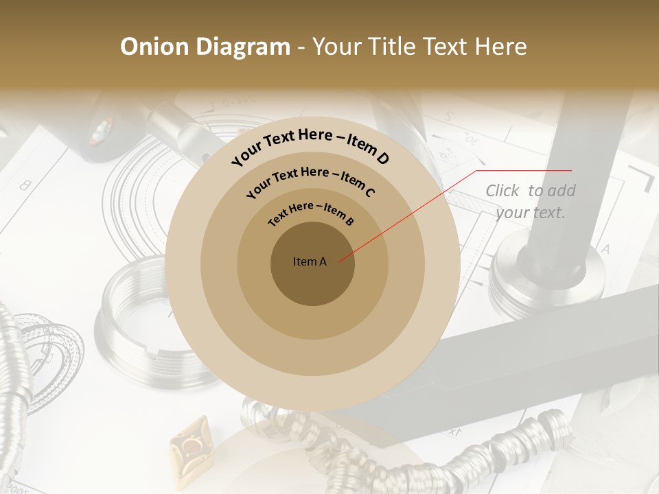Lathe Tool, Drill And Workpiece Laid On The Blueprint PowerPoint Template