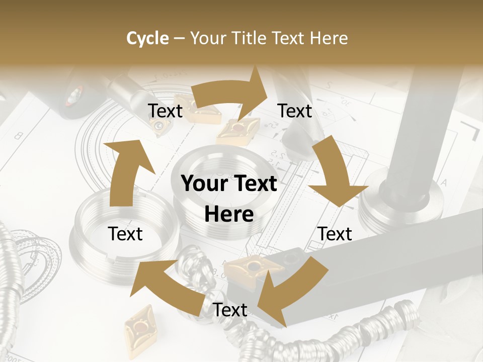 Lathe Tool, Drill And Workpiece Laid On The Blueprint PowerPoint Template
