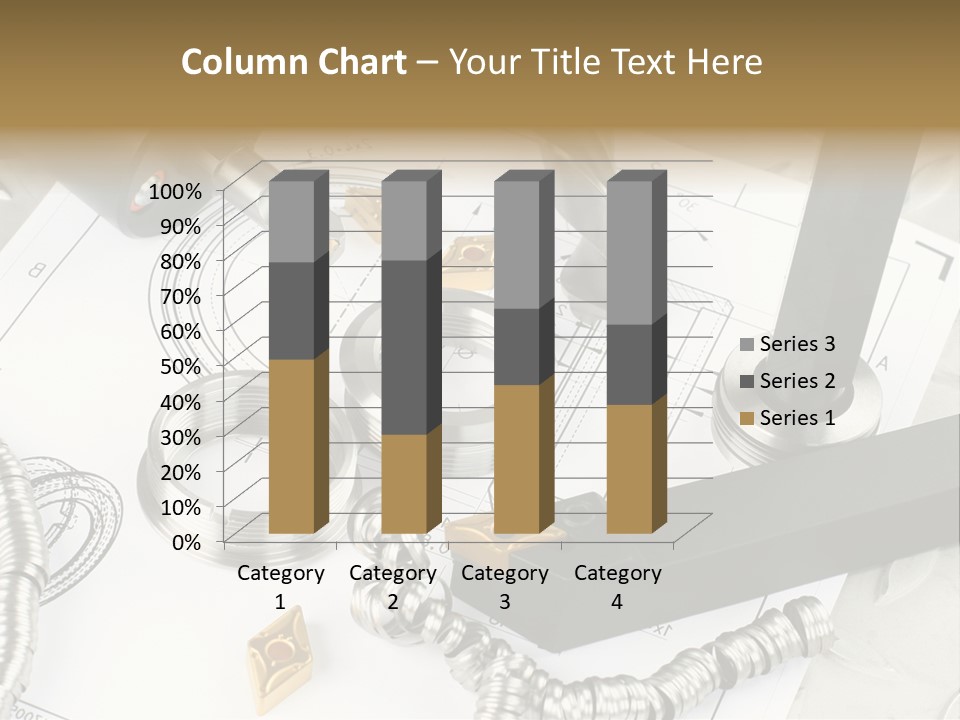 Lathe Tool, Drill And Workpiece Laid On The Blueprint PowerPoint Template