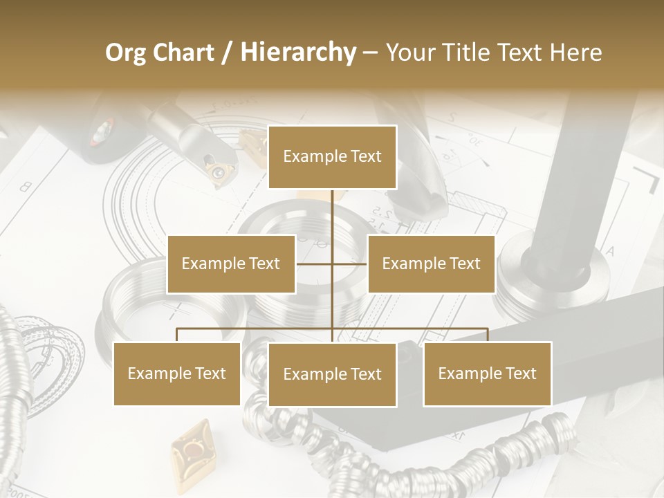 Lathe Tool, Drill And Workpiece Laid On The Blueprint PowerPoint Template