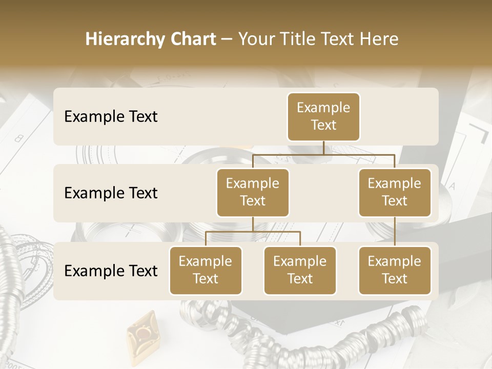 Lathe Tool, Drill And Workpiece Laid On The Blueprint PowerPoint Template