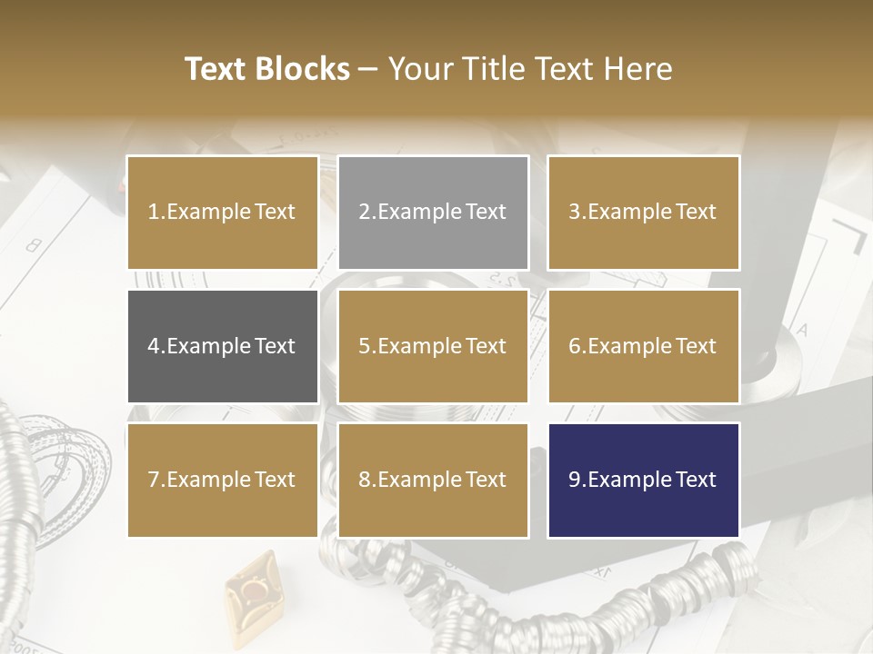 Lathe Tool, Drill And Workpiece Laid On The Blueprint PowerPoint Template