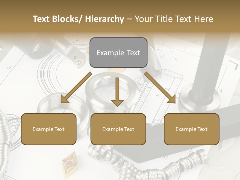 Lathe Tool, Drill And Workpiece Laid On The Blueprint PowerPoint Template