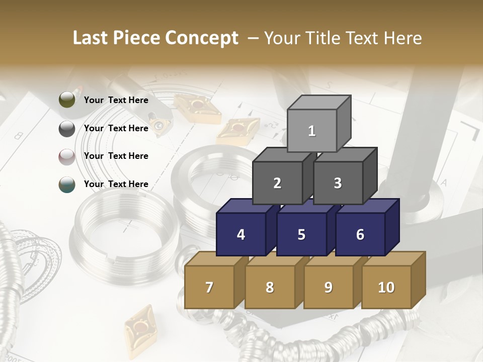 Lathe Tool, Drill And Workpiece Laid On The Blueprint PowerPoint Template