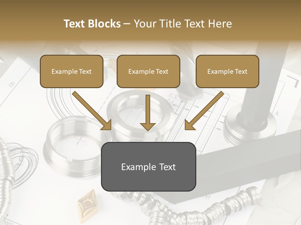 Lathe Tool, Drill And Workpiece Laid On The Blueprint PowerPoint Template