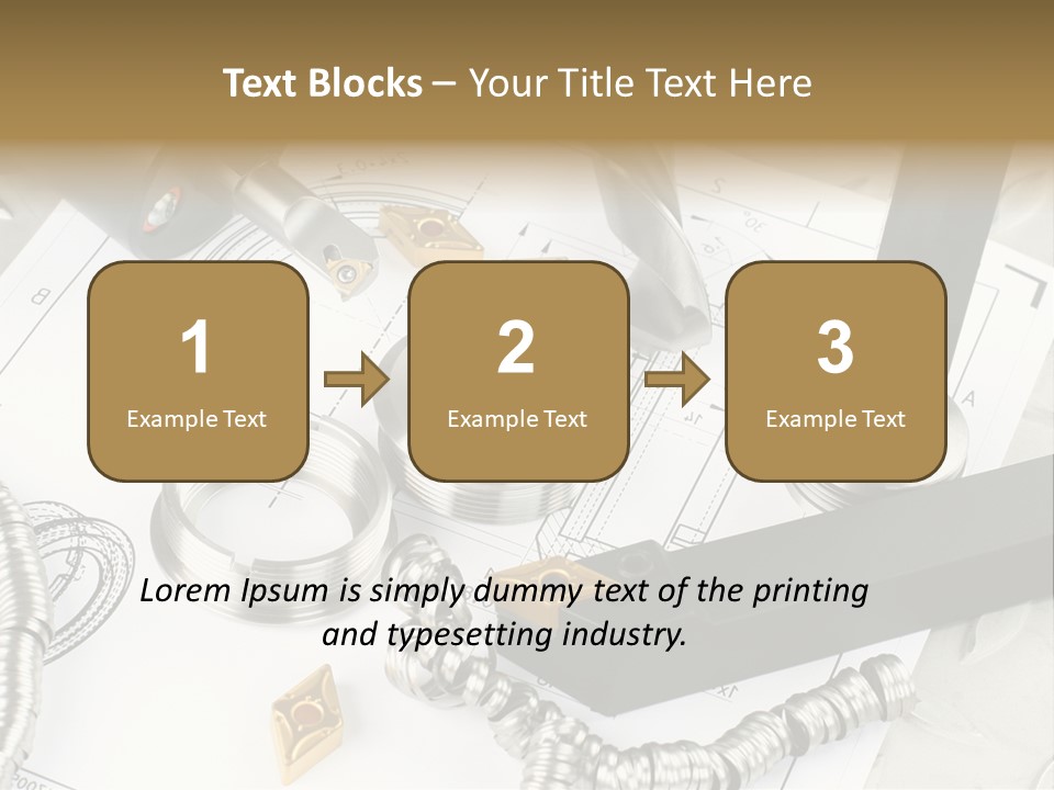 Lathe Tool, Drill And Workpiece Laid On The Blueprint PowerPoint Template