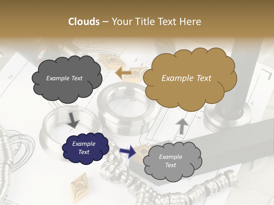 Lathe Tool, Drill And Workpiece Laid On The Blueprint PowerPoint Template