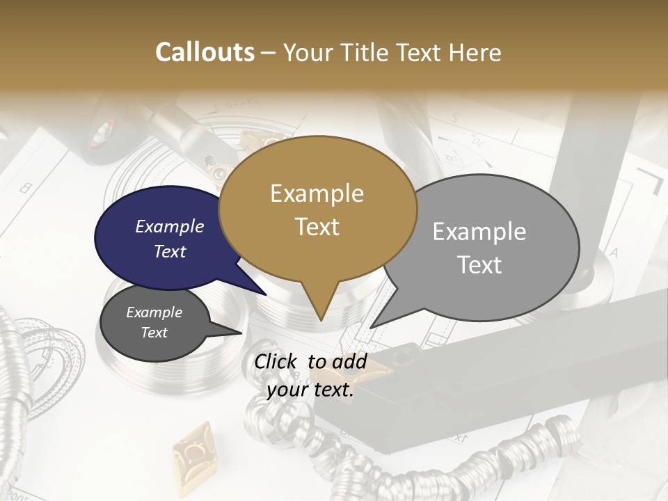 Lathe Tool, Drill And Workpiece Laid On The Blueprint PowerPoint Template