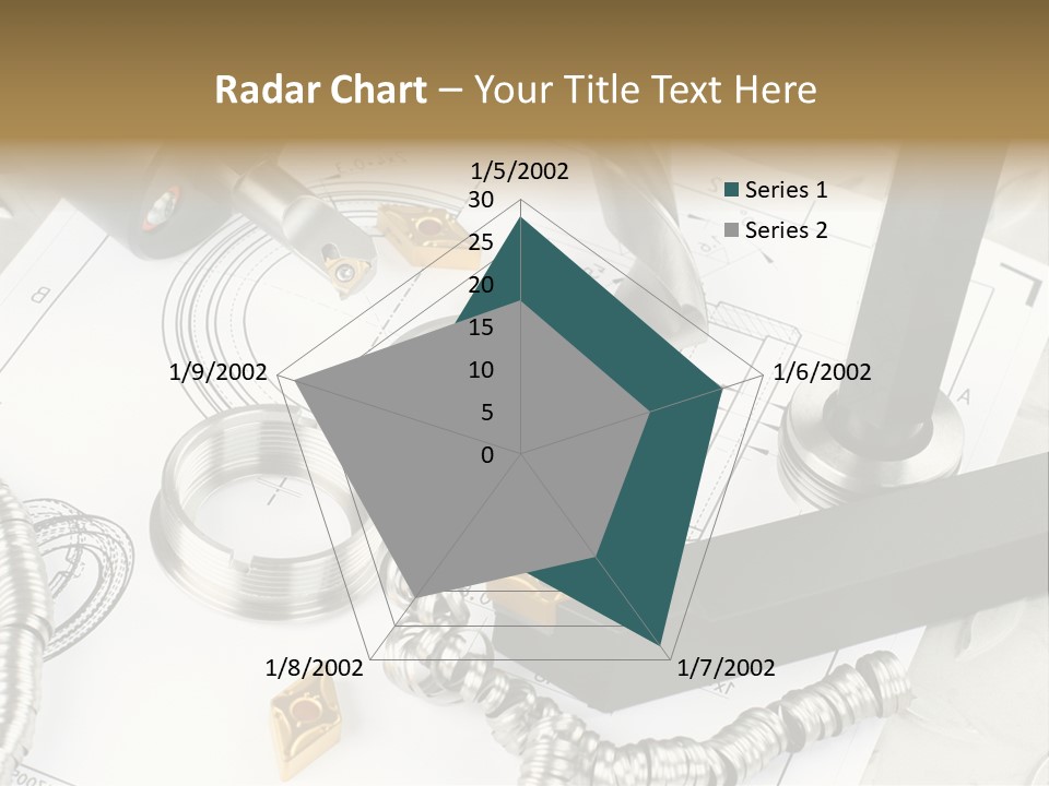 Lathe Tool, Drill And Workpiece Laid On The Blueprint PowerPoint Template