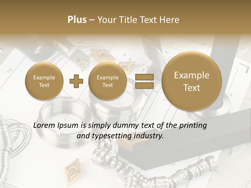 Lathe Tool, Drill And Workpiece Laid On The Blueprint PowerPoint Template