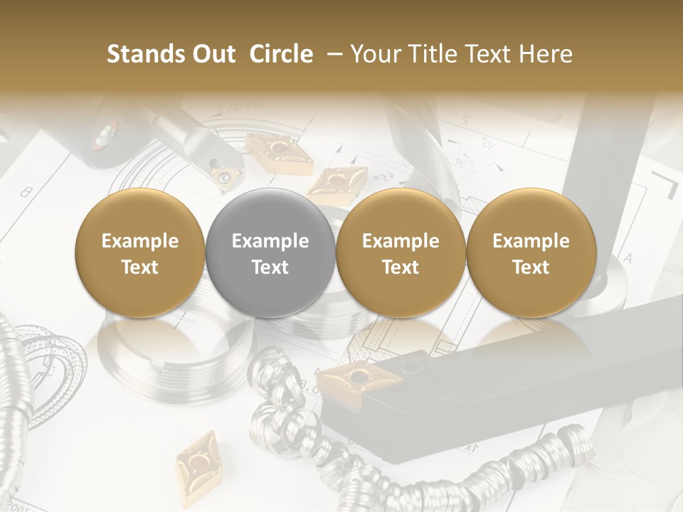 Lathe Tool, Drill And Workpiece Laid On The Blueprint PowerPoint Template