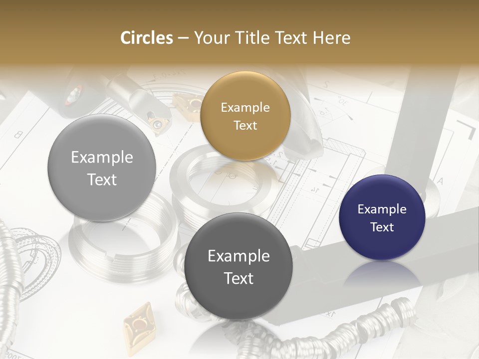 Lathe Tool, Drill And Workpiece Laid On The Blueprint PowerPoint Template