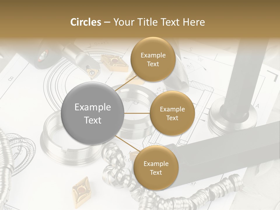 Lathe Tool, Drill And Workpiece Laid On The Blueprint PowerPoint Template