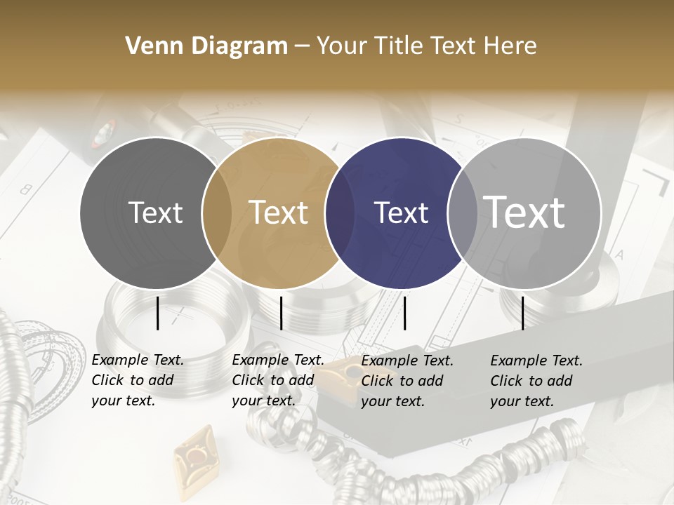 Lathe Tool, Drill And Workpiece Laid On The Blueprint PowerPoint Template