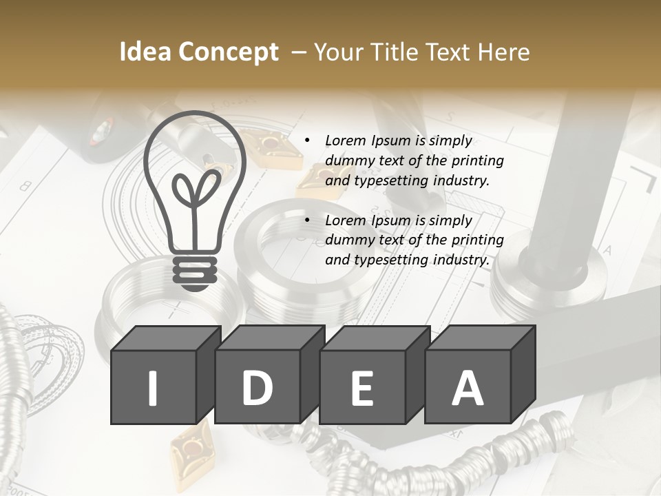 Lathe Tool, Drill And Workpiece Laid On The Blueprint PowerPoint Template