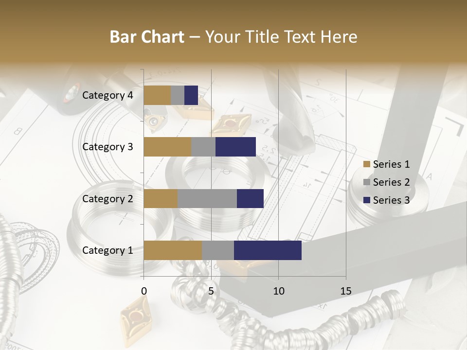 Lathe Tool, Drill And Workpiece Laid On The Blueprint PowerPoint Template