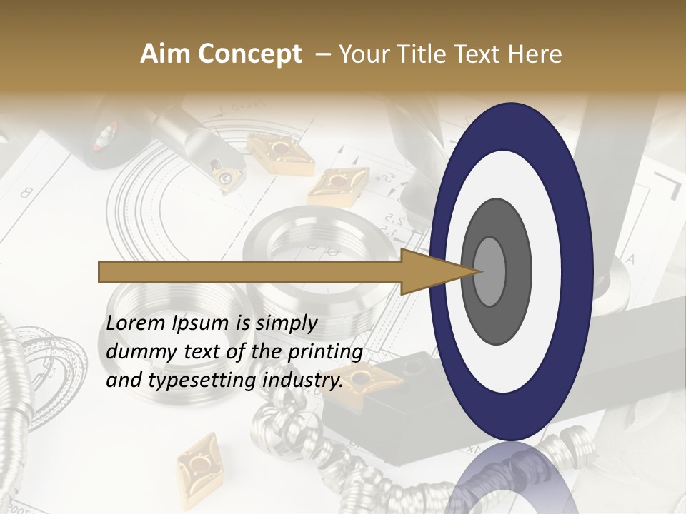 Lathe Tool, Drill And Workpiece Laid On The Blueprint PowerPoint Template