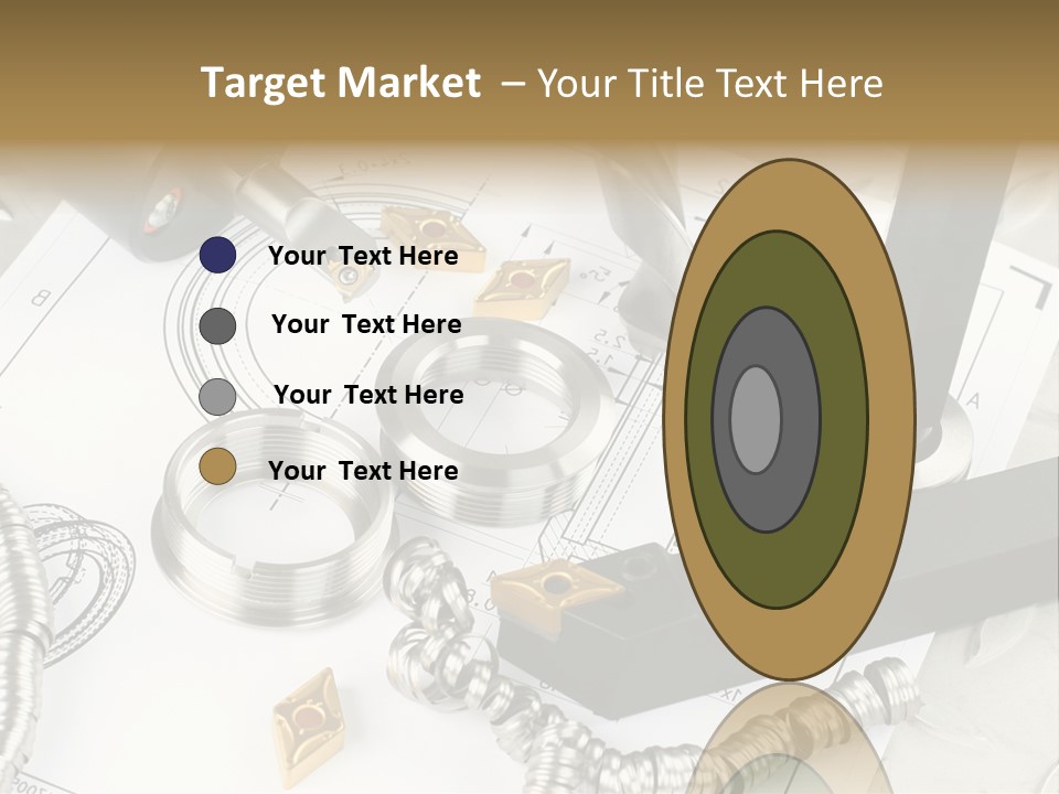 Lathe Tool, Drill And Workpiece Laid On The Blueprint PowerPoint Template