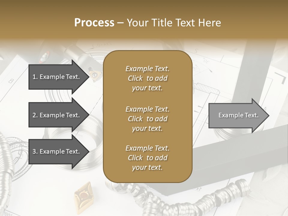 Lathe Tool, Drill And Workpiece Laid On The Blueprint PowerPoint Template