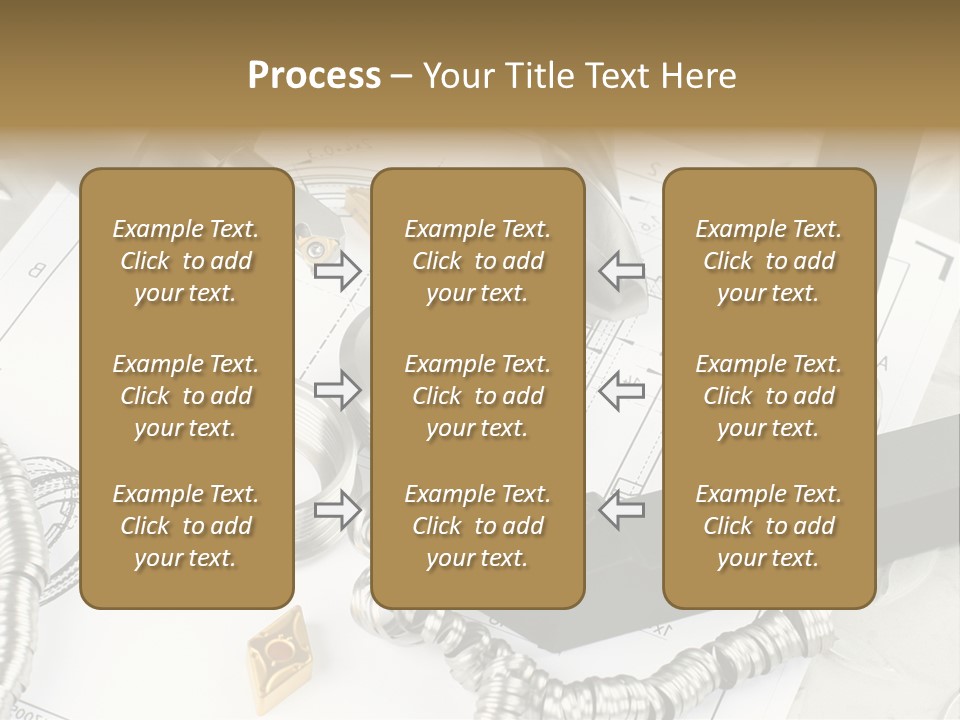 Lathe Tool, Drill And Workpiece Laid On The Blueprint PowerPoint Template