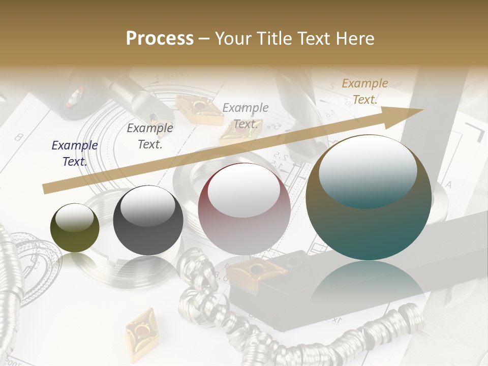 Lathe Tool, Drill And Workpiece Laid On The Blueprint PowerPoint Template