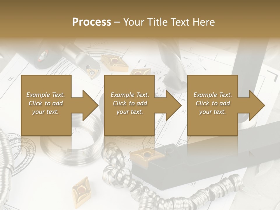 Lathe Tool, Drill And Workpiece Laid On The Blueprint PowerPoint Template