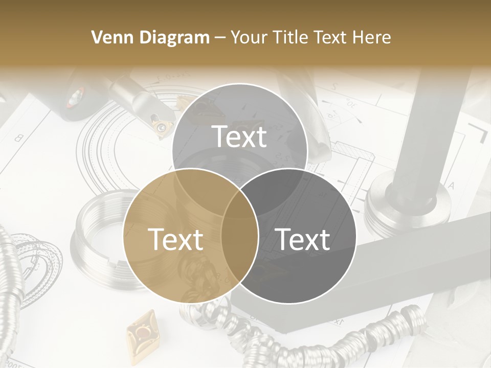 Lathe Tool, Drill And Workpiece Laid On The Blueprint PowerPoint Template