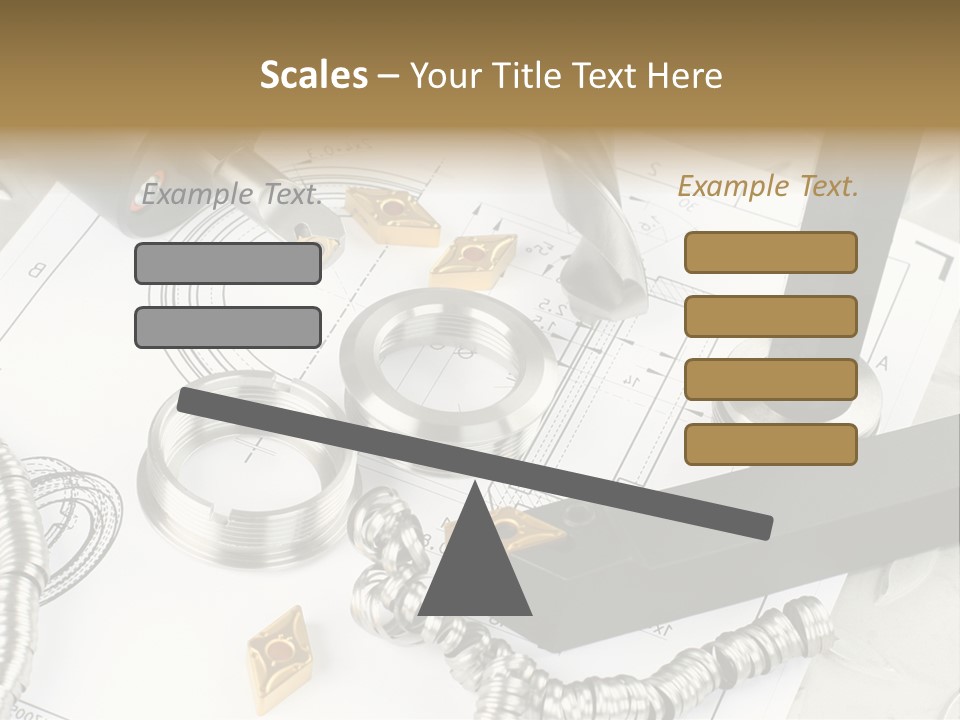 Lathe Tool, Drill And Workpiece Laid On The Blueprint PowerPoint Template