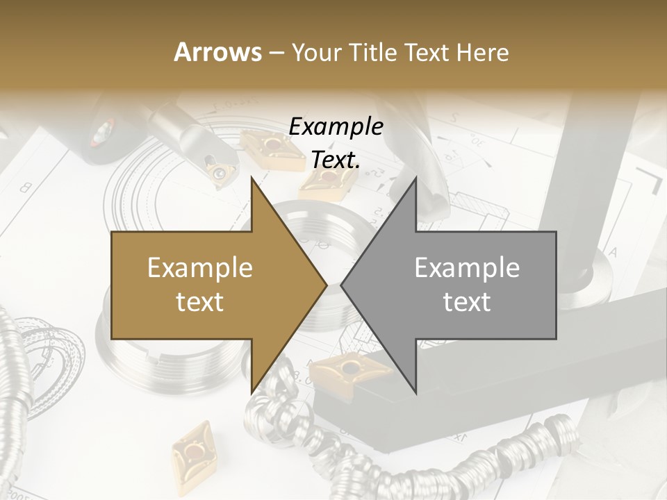 Lathe Tool, Drill And Workpiece Laid On The Blueprint PowerPoint Template