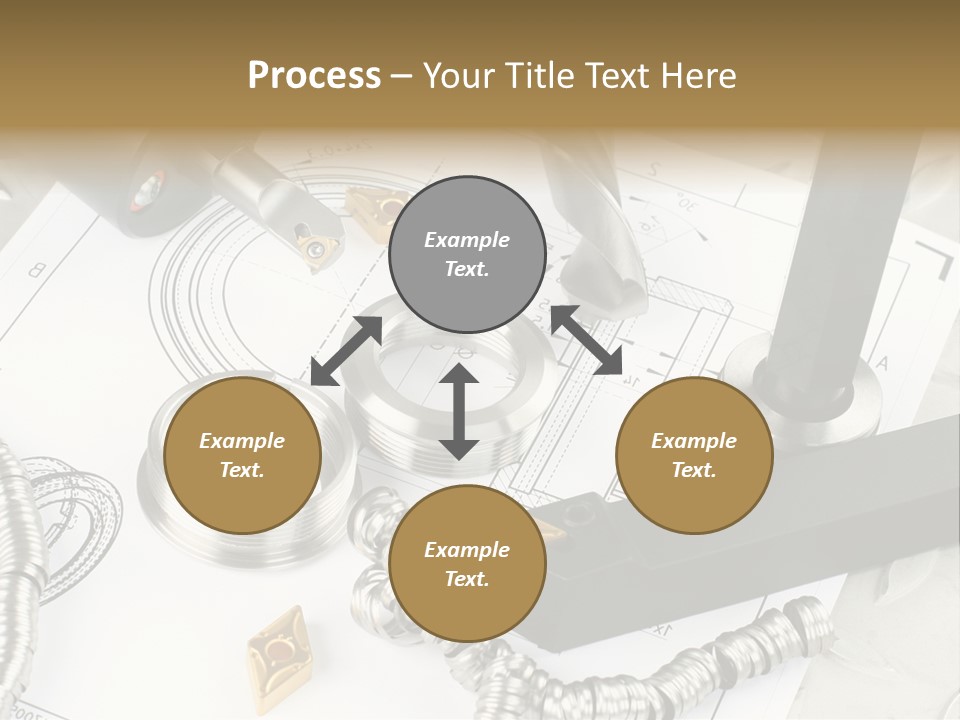 Lathe Tool, Drill And Workpiece Laid On The Blueprint PowerPoint Template
